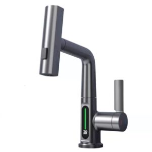 (TK-9510) 3 Way Swing Arm Digital Waterfall Pull-out Faucet (Gun-metal)